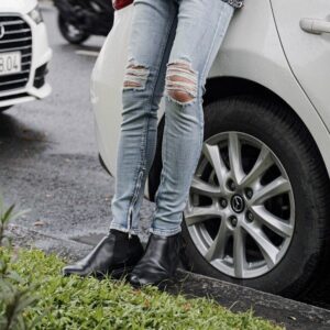 Skinny Jeans Destroyed Zipper - Light Blue